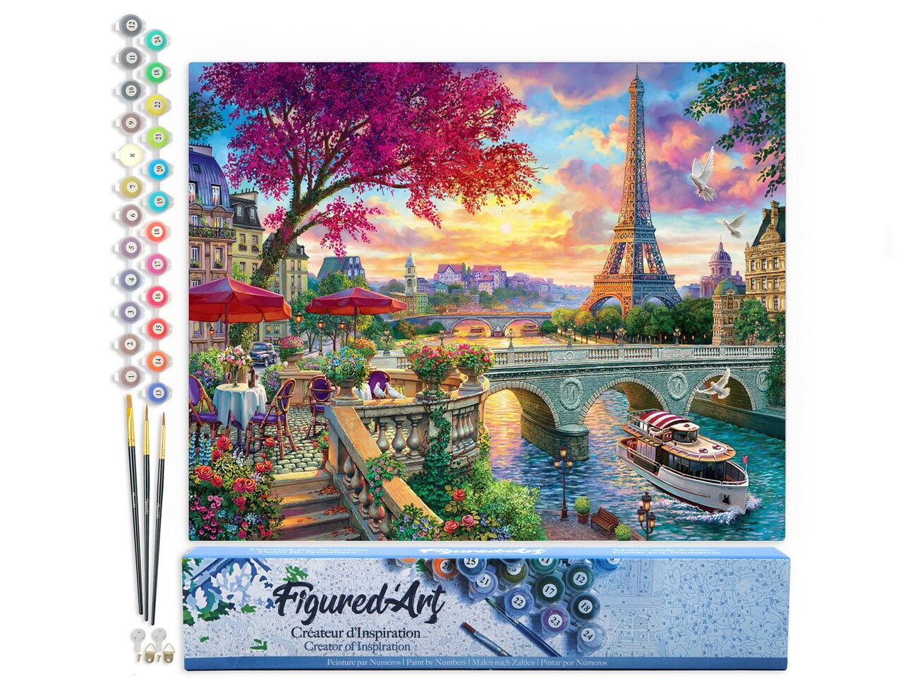 Figured'Art Paint by Numbers Kit for Adults Dinner By The Seine 16"x20" - Craft Art Painting DIY Kit Rolled Canvas without frame